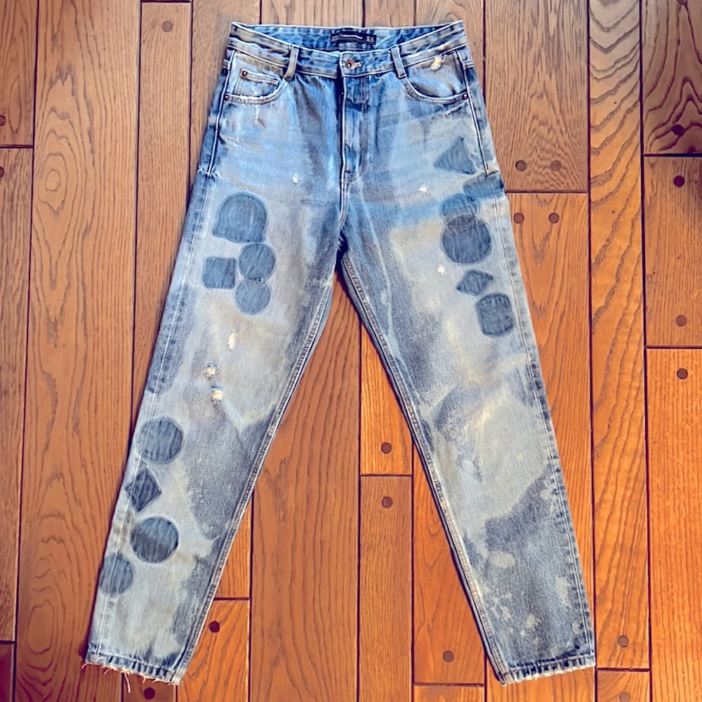 Zara Patched and Bleached Mom Jeans Size 2